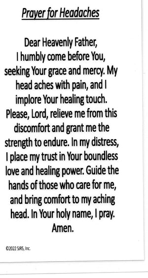 Prayer for Headaches U - LAMINATED HOLY CARDS- QUANTITY 25 PRAYER CARDS