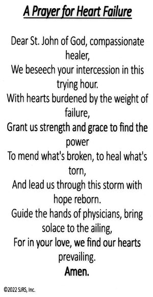 A Prayer for Heart Failure U - LAMINATED HOLY CARDS- QUANTITY 25 PRAYER CARDS