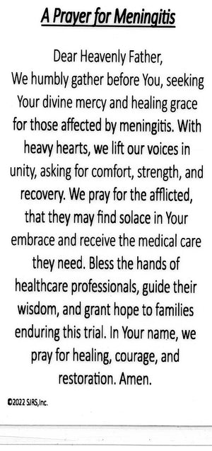 Prayer for Meningitis U - LAMINATED HOLY CARDS- QUANTITY 25 PRAYER CARDS