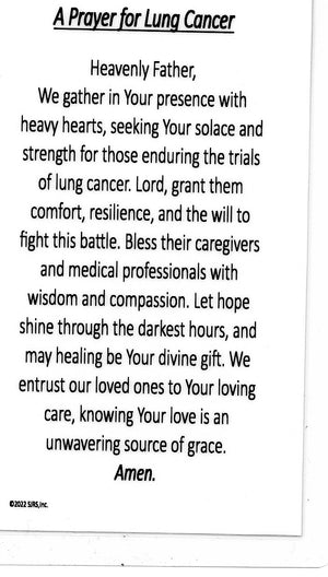 A Prayer for Lung Cancer U - LAMINATED HOLY CARDS- QUANTITY 25 PRAYER CARDS