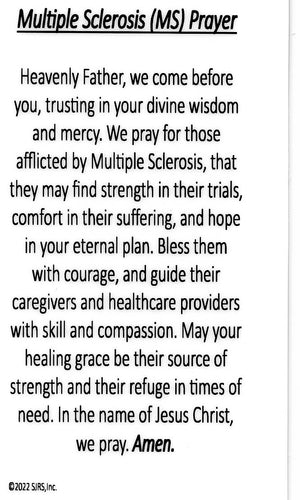 Multiple Sclerosis (MS) Prayer U - LAMINATED HOLY CARDS- QUANTITY 25 PRAYER CARDS