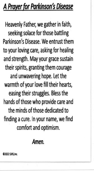 A Prayer for Parkinson's Disease U - LAMINATED HOLY CARDS- QUANTITY 25 PRAYER CARDS