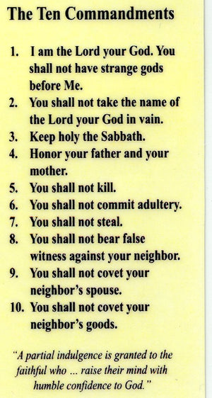 The Ten Commandments U - LAMINATED HOLY CARDS- QUANTITY 25 PRAYER CARDS