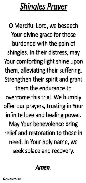 Shingles Prayer U - LAMINATED HOLY CARDS- QUANTITY 25 PRAYER CARDS