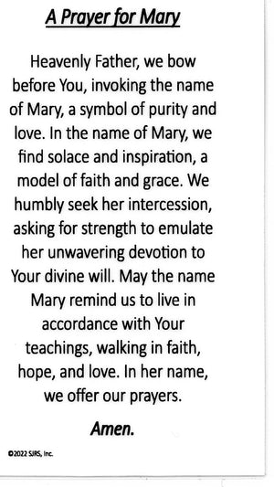 A Prayer for Mary U - LAMINATED HOLY CARDS- QUANTITY 25 PRAYER CARDS