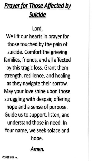 Prayer to Those Affected by Suicide U - LAMINATED HOLY CARDS- QUANTITY 25 PRAYER CARDS