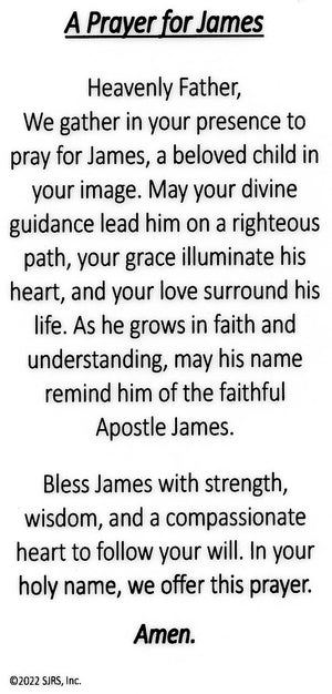 A Prayer for James U - LAMINATED HOLY CARDS- QUANTITY 25 PRAYER CARDS