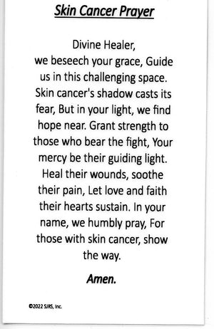 Skin Cancer Prayer U - LAMINATED HOLY CARDS- QUANTITY 25 PRAYER CARDS