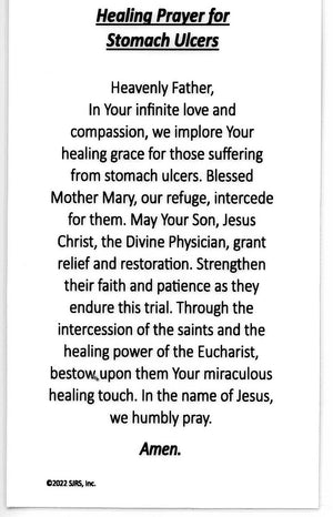 Healing Prayer for Stomach Ulcers U - LAMINATED HOLY CARDS- QUANTITY 25 PRAYER CARDS