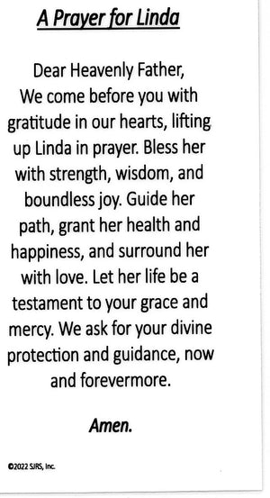A Prayer for Linda U - LAMINATED HOLY CARDS- QUANTITY 25 PRAYER CARDS