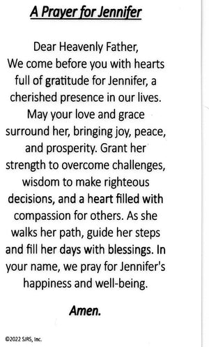 A Prayer for Jennifer U - LAMINATED HOLY CARDS- QUANTITY 25 PRAYER CARDS