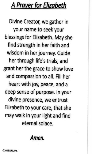 A Prayer for Elizabeth U - LAMINATED HOLY CARDS- QUANTITY 25 PRAYER CARDS