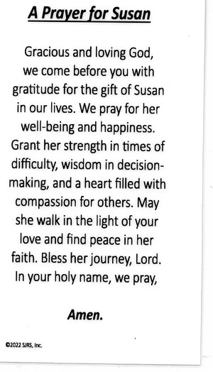 A Prayer for Susan U - LAMINATED HOLY CARDS- QUANTITY 25 PRAYER CARDS