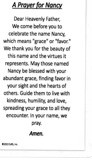 A Prayer for Nancy U - LAMINATED HOLY CARDS- QUANTITY 25 PRAYER CARDS