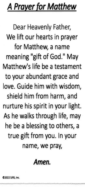A Prayer for Matthew U - LAMINATED HOLY CARDS- QUANTITY 25 PRAYER CARDS