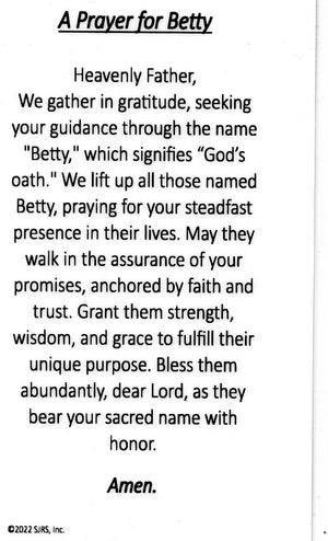 A Prayer for Betty U - LAMINATED HOLY CARDS- QUANTITY 25 PRAYER CARDS