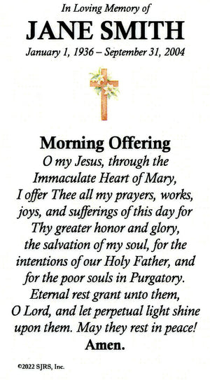 Morning Offering Funeral Memorial Laminated Prayer Cards - Pack of 60