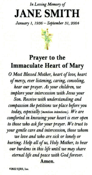 Prayer to the IHM Funeral Memorial Laminated Prayer Cards - Pack of 60