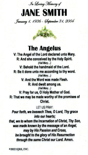 The Angelus Funeral Memorial Laminated Prayer Cards - Pack of 60