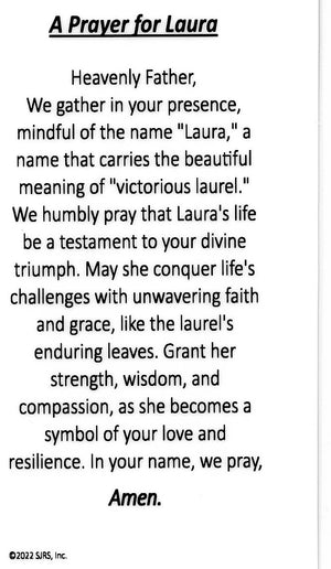 A Prayer for Laura U - LAMINATED HOLY CARDS- QUANTITY 25 PRAYER CARDS