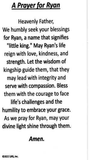 A Prayer for Ryan U - LAMINATED HOLY CARDS- QUANTITY 25 PRAYER CARDS