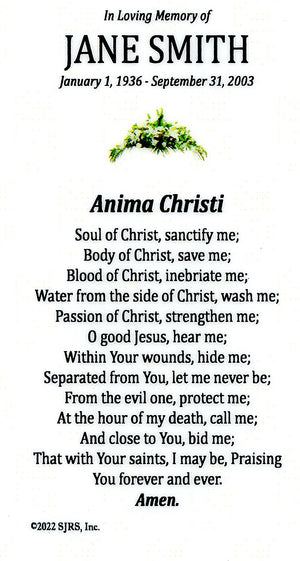 Anima Christi Funeral Memorial Laminated Prayer Cards - Pack of 60