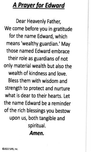 A Prayer for Edward U - LAMINATED HOLY CARDS- QUANTITY 25 PRAYER CARDS