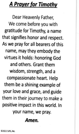 A Prayer for Timothy U - LAMINATED HOLY CARDS- QUANTITY 25 PRAYER CARDS