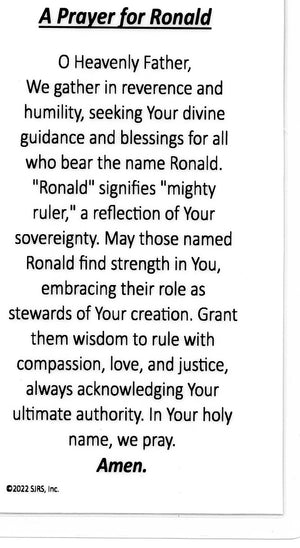 A Prayer for Ronald U - LAMINATED HOLY CARDS- QUANTITY 25 PRAYER CARDS