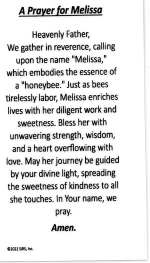 A Prayer for Melissa U - LAMINATED HOLY CARDS- QUANTITY 25 PRAYER CARDS