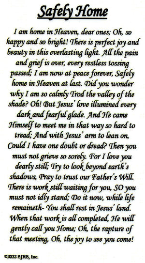 Safely Home Funeral Memorial Laminated Prayer Cards - Pack of 60