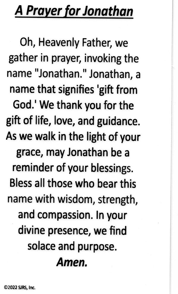 A Prayer for Jonathan U - LAMINATED HOLY CARDS- QUANTITY 25 PRAYER CAR ...