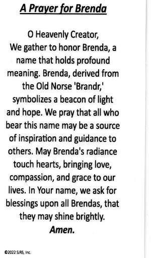A Prayer for Brenda U - LAMINATED HOLY CARDS- QUANTITY 25 PRAYER CARDS