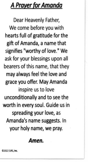 A Prayer for Amanda U - LAMINATED HOLY CARDS- QUANTITY 25 PRAYER CARDS