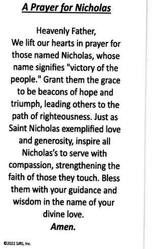 A Prayer for Nicholas U - LAMINATED HOLY CARDS- QUANTITY 25 PRAYER CARDS