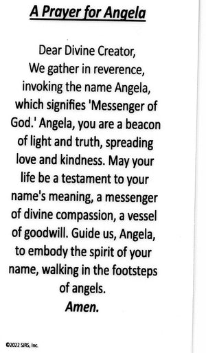 A Prayer for Angela U - LAMINATED HOLY CARDS- QUANTITY 25 PRAYER CARDS