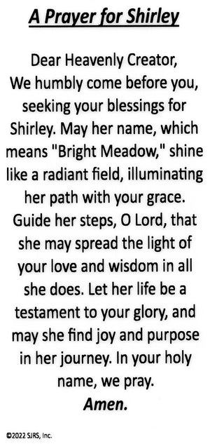 A Prayer for Shirley U - LAMINATED HOLY CARDS- QUANTITY 25 PRAYER CARDS