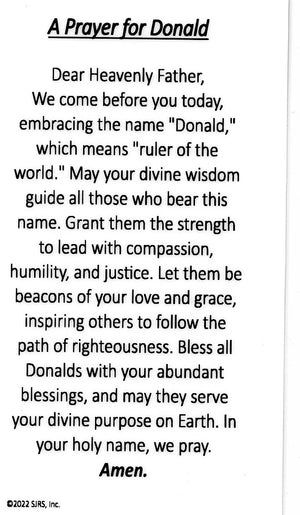 A Prayer for Donald U - LAMINATED HOLY CARDS- QUANTITY 25 PRAYER CARDS