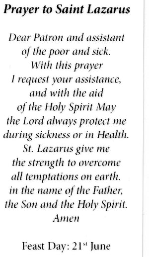 Prayer to St. Lazarus U - LAMINATED HOLY CARDS- QUANTITY 25 PRAYER CARDS