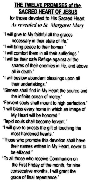 Twelve Promises to Sacred Heart 2 U - LAMINATED HOLY CARDS- QUANTITY 25 PRAYER CARDS