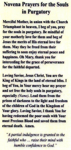 Novena Prayers for the Souls in Purgatory U - LAMINATED HOLY CARDS- QUANTITY 25 PRAYER CARDS