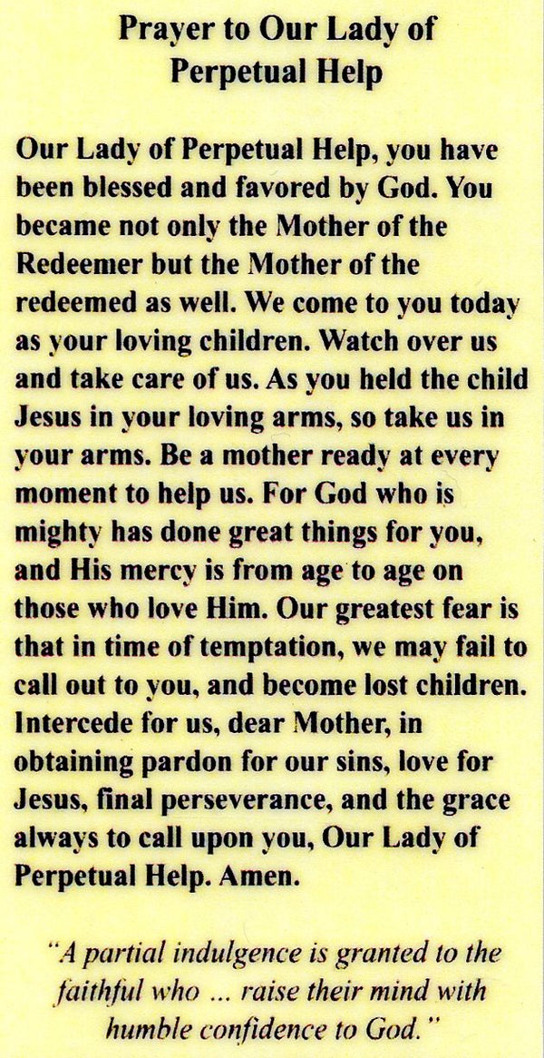 Prayer to Our Lady of Perpetual Help U - LAMINATED HOLY CARDS- QUANTIT ...