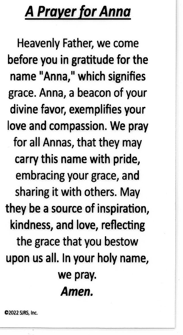 A Prayer for Anna U - LAMINATED HOLY CARDS- QUANTITY 25 PRAYER CARDS ...