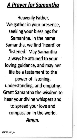 A Prayer for Samantha U - LAMINATED HOLY CARDS- QUANTITY 25 PRAYER CARDS