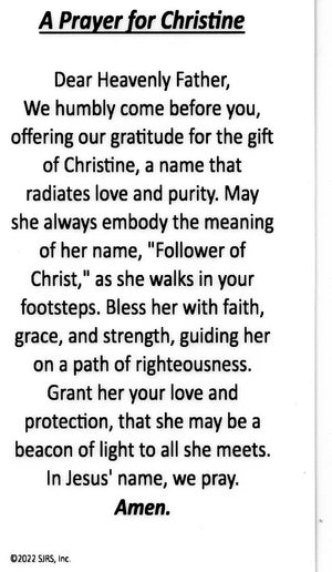 A Prayer for Christine U - LAMINATED HOLY CARDS- QUANTITY 25 PRAYER CARDS