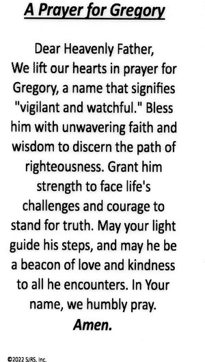 A Prayer for Gregory U - LAMINATED HOLY CARDS- QUANTITY 25 PRAYER CARDS