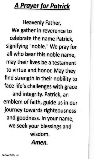 A Prayer for Patrick U - LAMINATED HOLY CARDS- QUANTITY 25 PRAYER CARDS