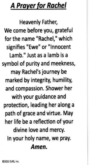 A Prayer for Rachel U - LAMINATED HOLY CARDS- QUANTITY 25 PRAYER CARDS