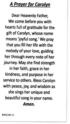 A Prayer for Carolyn U - LAMINATED HOLY CARDS- QUANTITY 25 PRAYER CARDS