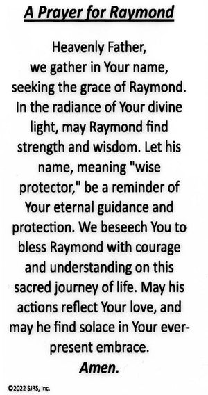 A Prayer for Raymond U - LAMINATED HOLY CARDS- QUANTITY 25 PRAYER CARDS